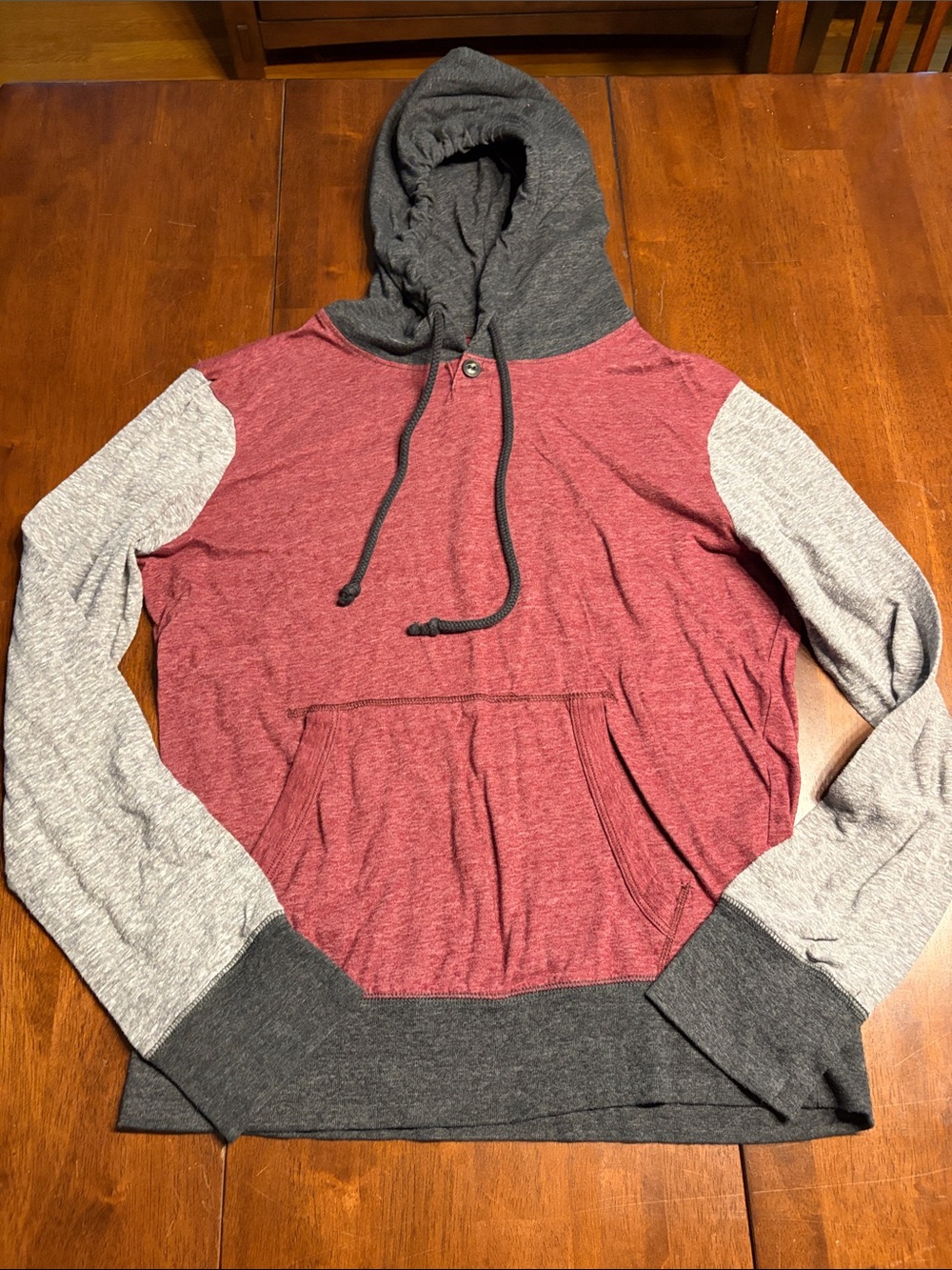 American Eagle Outfitters Men’s Colorblock Hoodie - Burgundy, Gray & Charcoal
